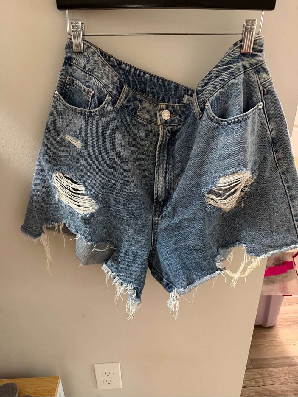 Forever 21 Distressed Ripped Denim Shorts - Blue